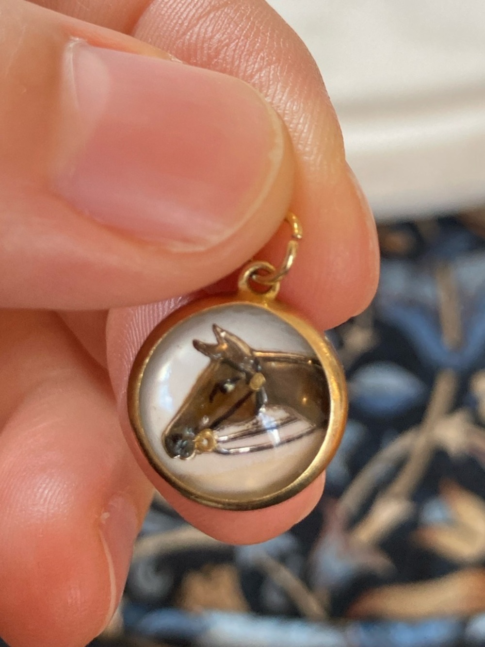 Antique Gold Vermeil Sterling Reverse Intaglio Painting Horse Charm